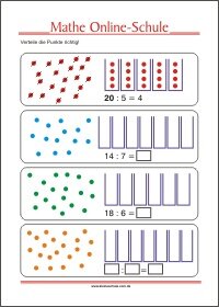 Dividieren - Divisor bis 5 Mathe Aufgaben für die 2. Klasse