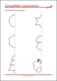 Spiegelbilder nachzeichnen - Feinmotorik Übungen für Kinder zum Ausdrucken