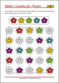 Bilder Sudoku für Kinder mit Lösung - PDF zum kostenlosen Ausdrucken  - Training zum logischen Denken