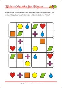 Bilder Sudoku für Kinder mit Lösung - PDF zum kostenlosen Ausdrucken  - Training zum logischen Denken