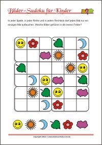 Bilder Sudoku für Kinder mit Lösung - PDF zum kostenlosen Ausdrucken 