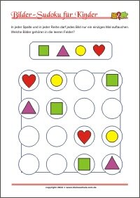 Bilder Sudoku für Kinder mit Lösung - PDF zum kostenlosen Ausdrucken 