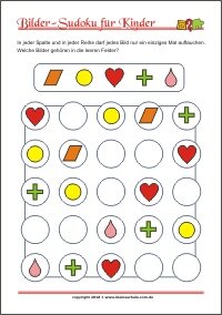 Bilder Sudoku für Kinder mit Lösung - PDF zum kostenlosen Ausdrucken  - Training zum logischen Denken