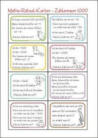 Zahlenrätsel-Karten - Zahl Gesucht - Rechnen im Zahlenraum 1000 - Kostenlose Mathematik Arbeitsblätter für die 3. Klasse Grundschule
