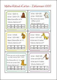 Zahlenrätsel-Karten - Zahl Gesucht - Rechnen im Zahlenraum 1000 - Kostenlose Mathematik Arbeitsblätter für die 3. Klasse Grundschule