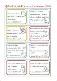 Zahlenrätsel-Karten - Zahl Gesucht - Rechnen im Zahlenraum 1000 - Kostenlose Mathematik Arbeitsblätter für die 3. Klasse Grundschule
