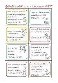 Zahlenrätsel-Karten - Zahl Gesucht - Rechnen im Zahlenraum 10000 - Kostenlose Mathematik Arbeitsblätter für die 4. Klasse Grundschule