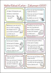 Zahlenrätsel-Karten - Zahl Gesucht - Rechnen im Zahlenraum 10000 - Kostenlose Mathematik Arbeitsblätter für die 4. Klasse Grundschule