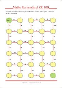 Mathe Rechenrätsel - Kopfrechnen ZR 1000 - Kostenloses Arbeitsblatt mit Lösungen zum Ausdrucken