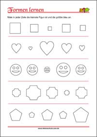 Formen - Groß und Klein - Übungen für Kinder zum Ausdrucken Geometrische Formen lernen und vergleichen – Kostenlose Arbeitsblätter für Kinder als PDF