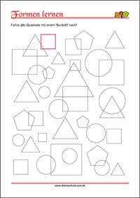 Formen - Quadrat - Übungen für Kinder zum Ausdrucken Geometrische Formen lernen - Quadrat – Kostenlose Arbeitsblätter für Kinder als PDF