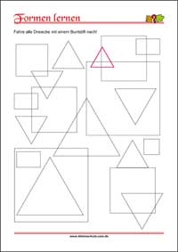 Formen - Dreieck - Übungen für Kinder zum Ausdrucken Geometrische Formen lernen - Dreieck – Kostenlose Arbeitsblätter für Kinder als PDF