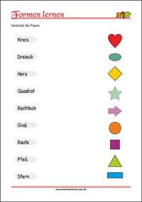 Formen zuordnen - Übungen für Kinder zum Ausdrucken Geometrische Formen zuordnen – Kostenlose Arbeitsblätter für Kinder als PDF