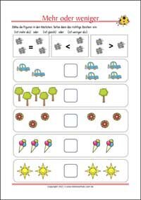 Mehr oder weniger - Kostenlose Arbeitsblätter für Kinder als PDF zum Ausdrucken