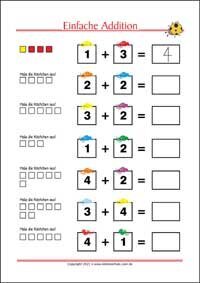 Einfache Addition - Kostenlose Arbeitsblätter für Kinder als PDF zum Ausdrucken