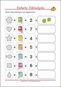 Einfache Zählaufgabe - Kostenlose Arbeitsblätter als PDF zum Ausdrucken