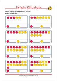 Einfache Zählaufgabe - Kostenlose Arbeitsblätter als PDF zum Ausdrucken