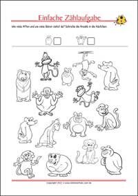 Einfache Zählaufgabe - Kostenlose Arbeitsblätter als PDF zum Ausdrucken