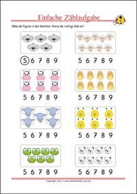 Einfache Zählaufgabe - Kostenlose Arbeitsblätter als PDF zum Ausdrucken