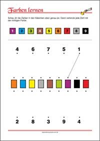 Farben lernen - Verbinde die Paare Farben lernen - Kostenlose Arbeitsblätter mit Bilder für Kinder zum Ausdrucken