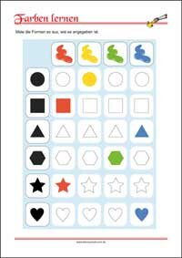 Farben lernen - Ausmalen nach Anweisungen Farben lernen - Kostenlose Arbeitsblätter mit Bilder für Kinder zum Ausdrucken