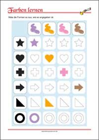 Farben lernen - Ausmalen nach Anweisungen Farben lernen - Kostenlose Arbeitsblätter mit Bilder für Kinder zum Ausdrucken