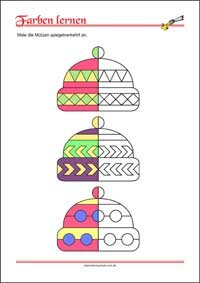 Farben lernen - Farbmuster übertragen Farben lernen - Kostenlose Arbeitsblätter mit Bilder für Kinder zum Ausdrucken