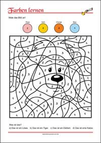 Farben lernen - Malen nach Zahlen Farben lernen - Kostenlose Arbeitsblätter mit Bilder für Kinder zum Ausdrucken