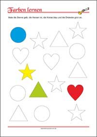 Farben lernen - Ausmalen nach Anweisungen Farben lernen - Kostenlose Arbeitsblätter mit Bilder für Kinder zum Ausdrucken