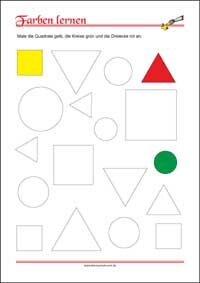 Farben lernen - Ausmalen nach Anweisungen Farben lernen - Kostenlose Arbeitsblätter mit Bilder für Kinder zum Ausdrucken