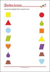 Farben lernen - Verbinde die Paare Farben lernen - Kostenlose Arbeitsblätter mit Bilder für Kinder zum Ausdrucken