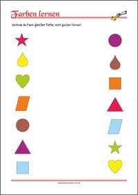 Farben lernen - Verbinde die Paare Farben lernen - Kostenlose Arbeitsblätter mit Bilder für Kinder zum Ausdrucken