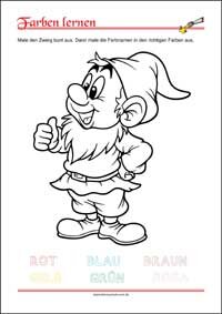 Male das Bild bunt aus - Malbuch für Kinder Farben lernen - Kostenlose Arbeitsblätter mit Bilder für Kinder zum Ausdrucken