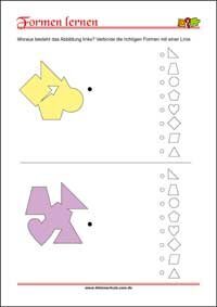Formen erkennen und zuordnen - Übungen für Kinder zum Ausdrucken Geometrische Formen erkennen und zuordnen mit Lösungen – Kostenlose Arbeitsblätter für Kinder als PDF