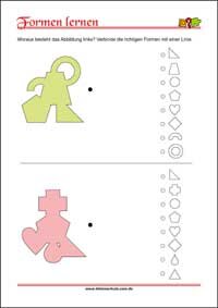 Formen erkennen und zuordnen - Übungen für Kinder zum Ausdrucken Geometrische Formen erkennen und zuordnen mit Lösungen – Kostenlose Arbeitsblätter für Kinder als PDF