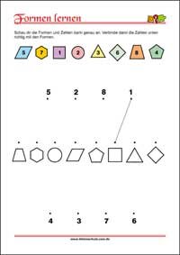 Formen erkennen und zuordnen - Übungen für Kinder zum Ausdrucken Geometrische Formen erkennen und zuordnen – Kostenlose Arbeitsblätter für Kinder als PDF