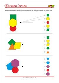 Formen erkennen und zuordnen - Übungen für Kinder zum Ausdrucken Geometrische Formen erkennen und zuordnen – Kostenlose Arbeitsblätter für Kinder als PDF