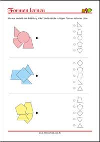 Formen erkennen und zuordnen - Übungen für Kinder zum Ausdrucken Geometrische Formen erkennen und zuordnen mit Lösungen – Kostenlose Arbeitsblätter für Kinder als PDF