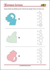 Formen erkennen und zuordnen - Übungen für Kinder zum Ausdrucken Geometrische Formen erkennen und zuordnen mit Lösungen – Kostenlose Arbeitsblätter für Kinder als PDF