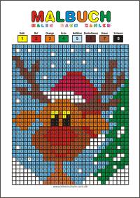 Malbuch Malen nach Zahlen - Pixel-Malbuch für Kinder - Kästchen malen - Pixel Bilder