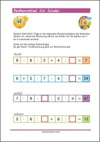 Rechenrätsel für Kinder